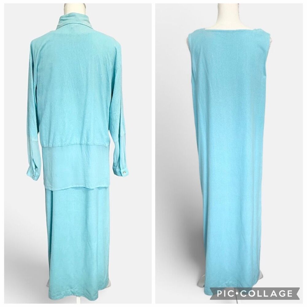 Lutar Silk Aqua Maxi Dress Set Sz M *Fading - Picture 7 of 10